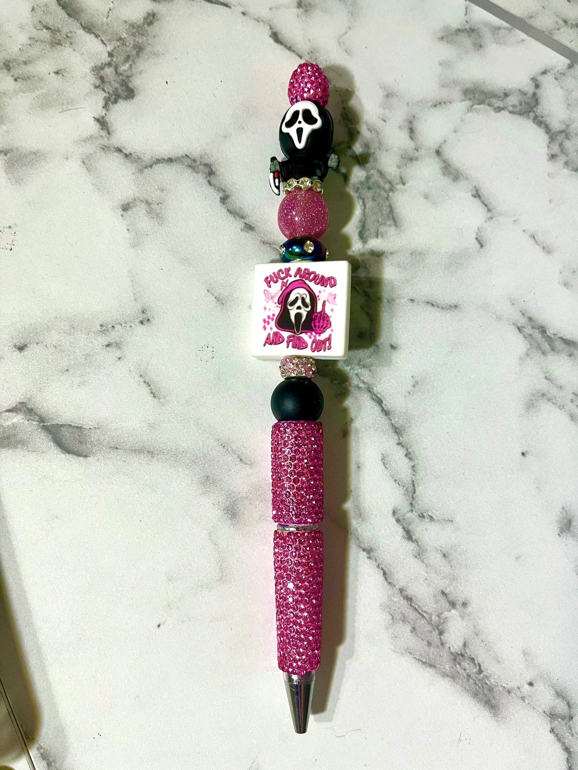 Pink Ghostface Glam Beaded Pen