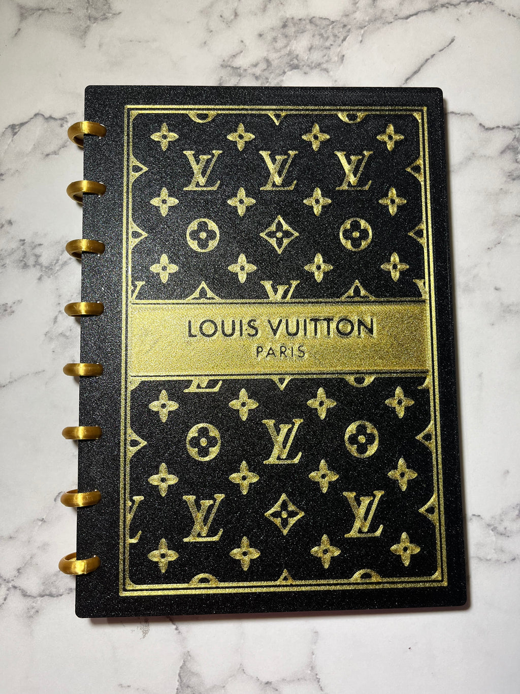 LV Luxury-Inspired Black & Gold 3D Printed Notebook