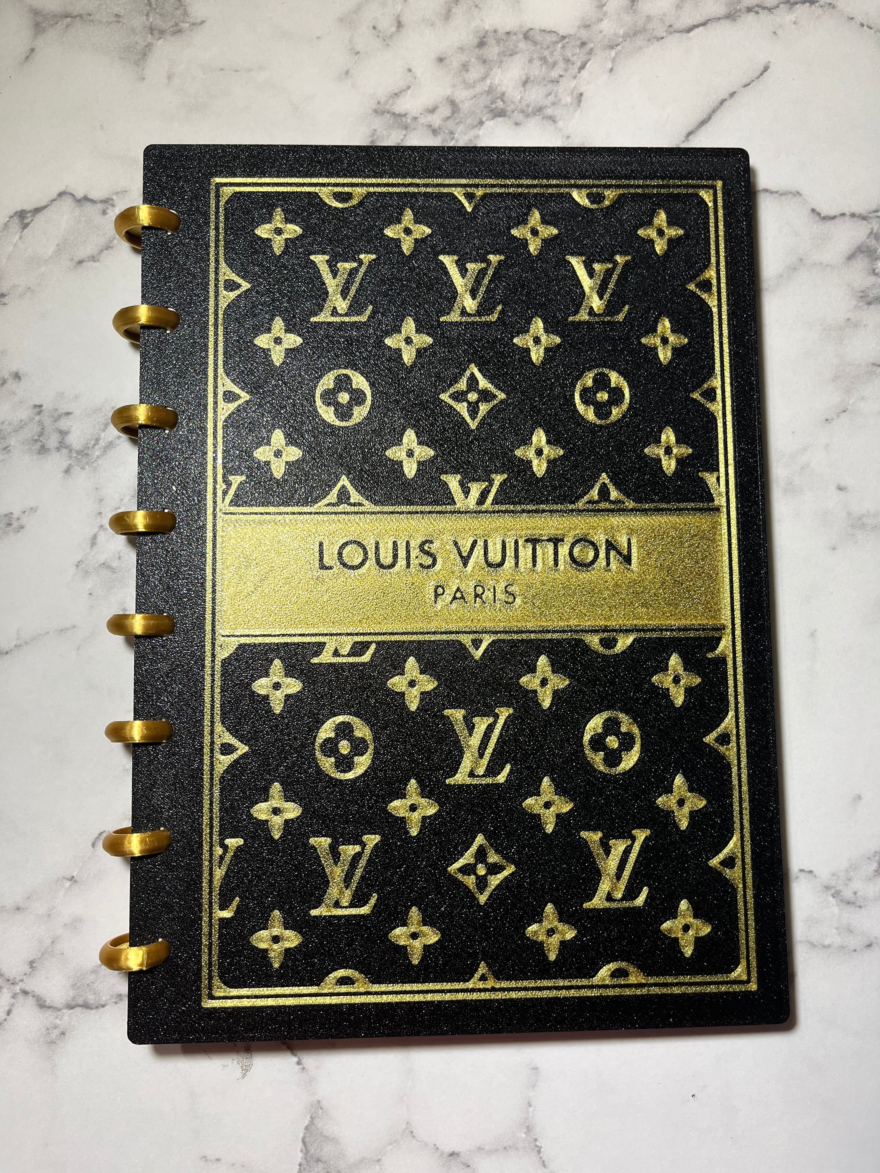 LV Luxury-Inspired Black & Gold 3D Printed Notebook