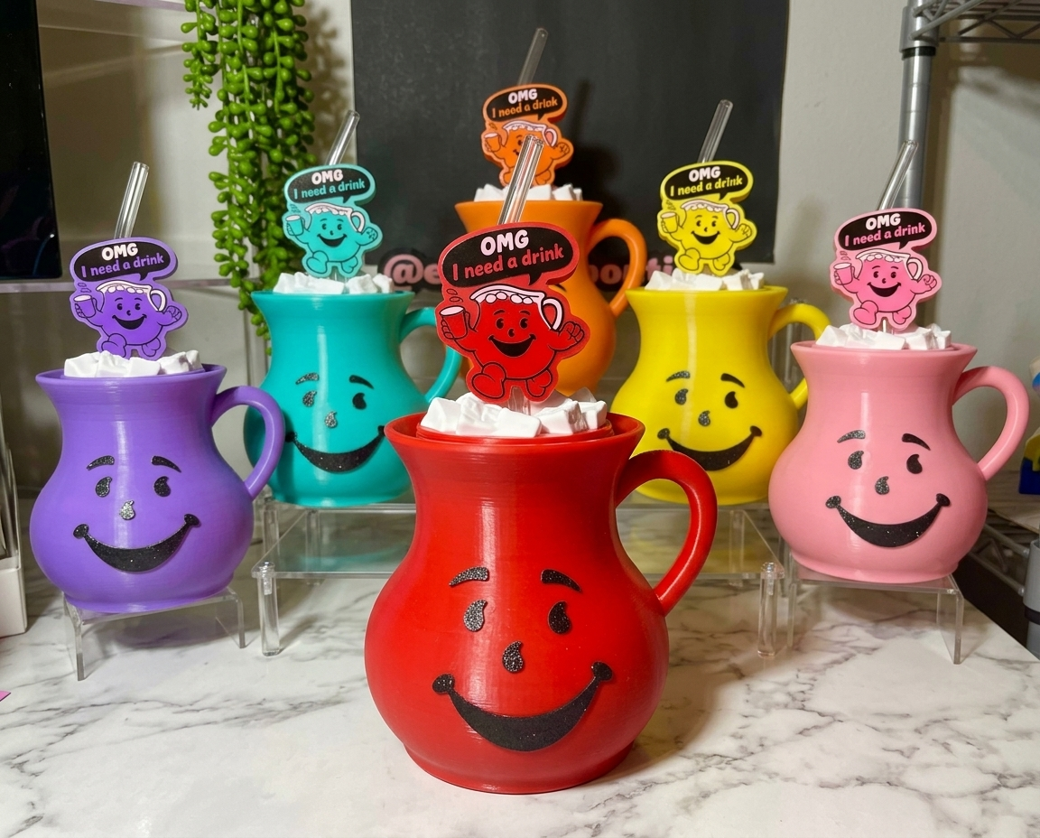 Kool-Aid Inspired Funny Drink Pitcher Cup with Straw Topper