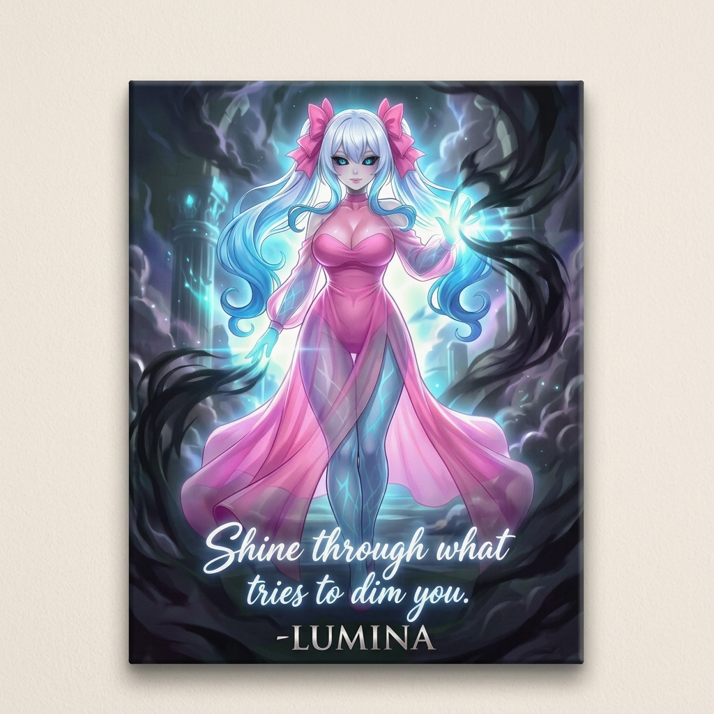 Shine Through the Darkness – Original Character Inspirational Canvas Wall Art | Lumina